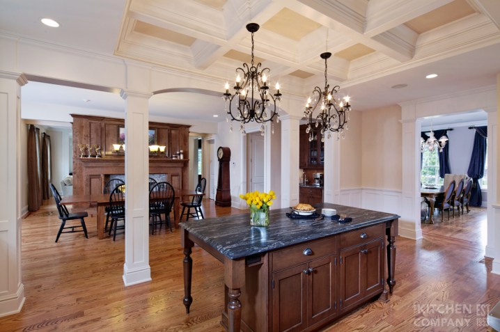 kitchen island and dining room