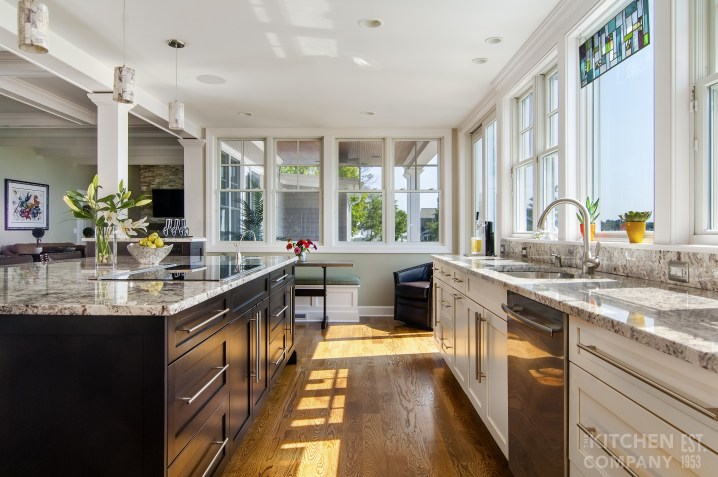marble countertops in beach house kitchen